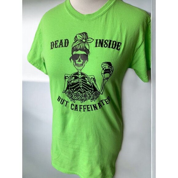 Gilden Ladies Whimsical Dead Inside But Caffeinated Graphic Tee Cotton Small - Picture 5 of 6